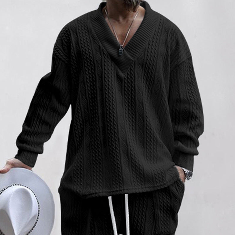 Men's casual knit sweater with V-neck and textured surface Lune London