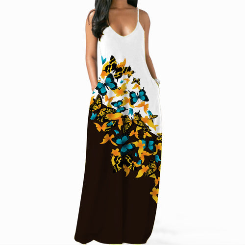 Robe maxi femme avec accents floraux et poches latérales sophistiquées Chic & Stil