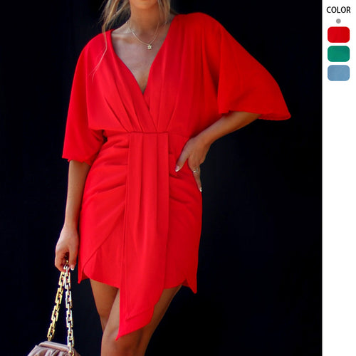 Women's wrap dress with V-neck and voluminous sleeves Amarae
