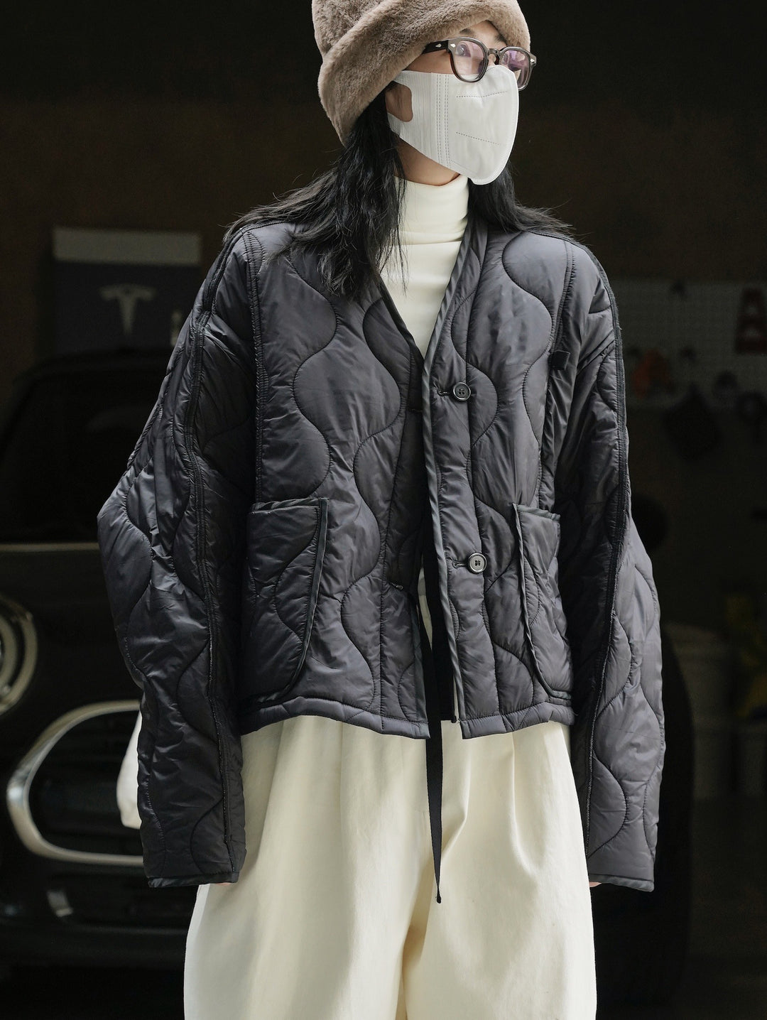 Women Short Cut Quilted Bomber Jacket with Light Padding Amarae