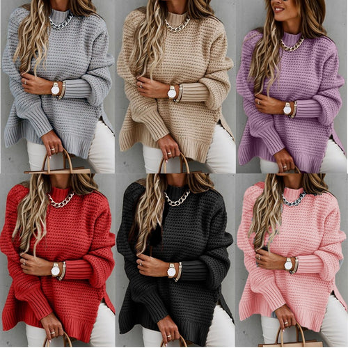 Pull en maille épaisse pour femmes avec col montant et fentes latérales Chic & Stil