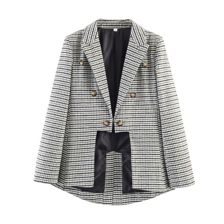 Women's double-breasted glencheck blazer with extended back and tailored silhouette Amarae