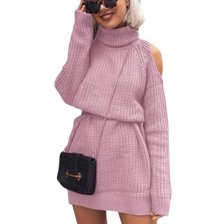Knit dress for women with turtleneck and original cut design Lune London