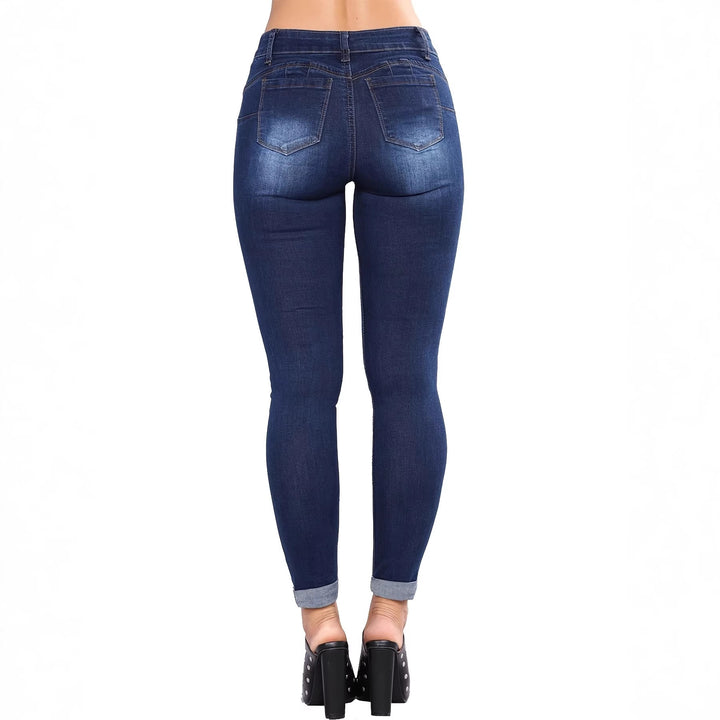 Women’s High-Waisted Superstretch Skinny Jeans with Strategic Rips and Cuff Hem Amarae