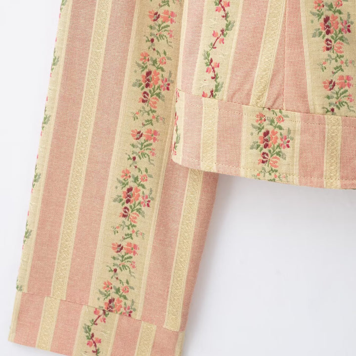 Women's short jacket with stand-up collar and vintage floral pattern Amarae