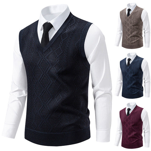Men's Knit Sweater with V-Neck and Textured Cable Pattern Amarae