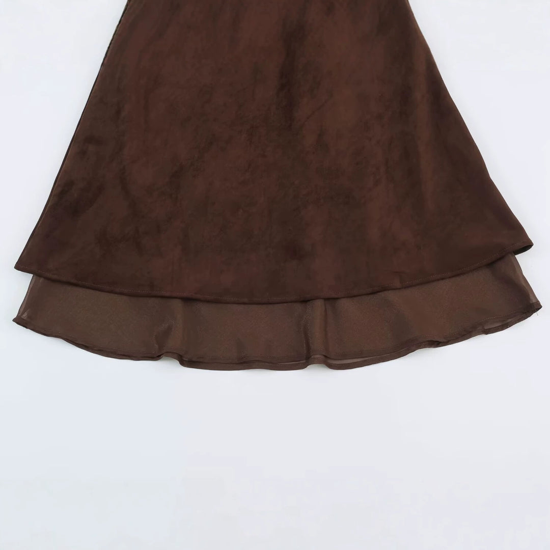 Women’s A-line midi skirt with velour look and chiffon ruffle Amarae