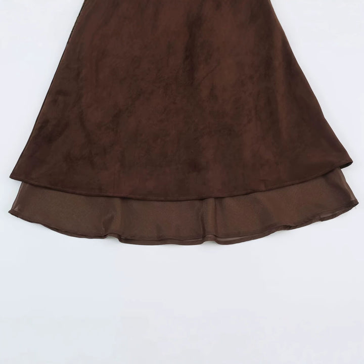 Women’s A-line midi skirt with velour look and chiffon ruffle Amarae