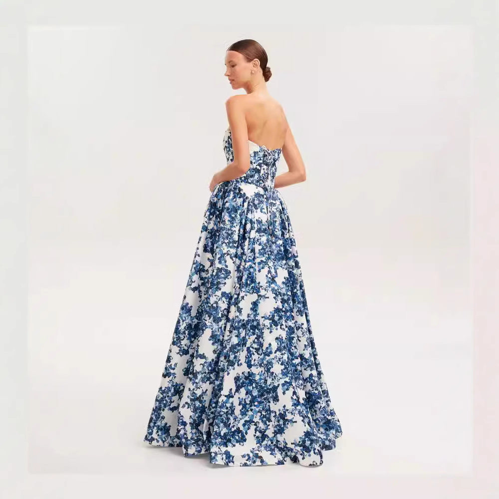 Women Elegant Floral Pattern Maxi Dress with Off-Shoulder Design Lune London