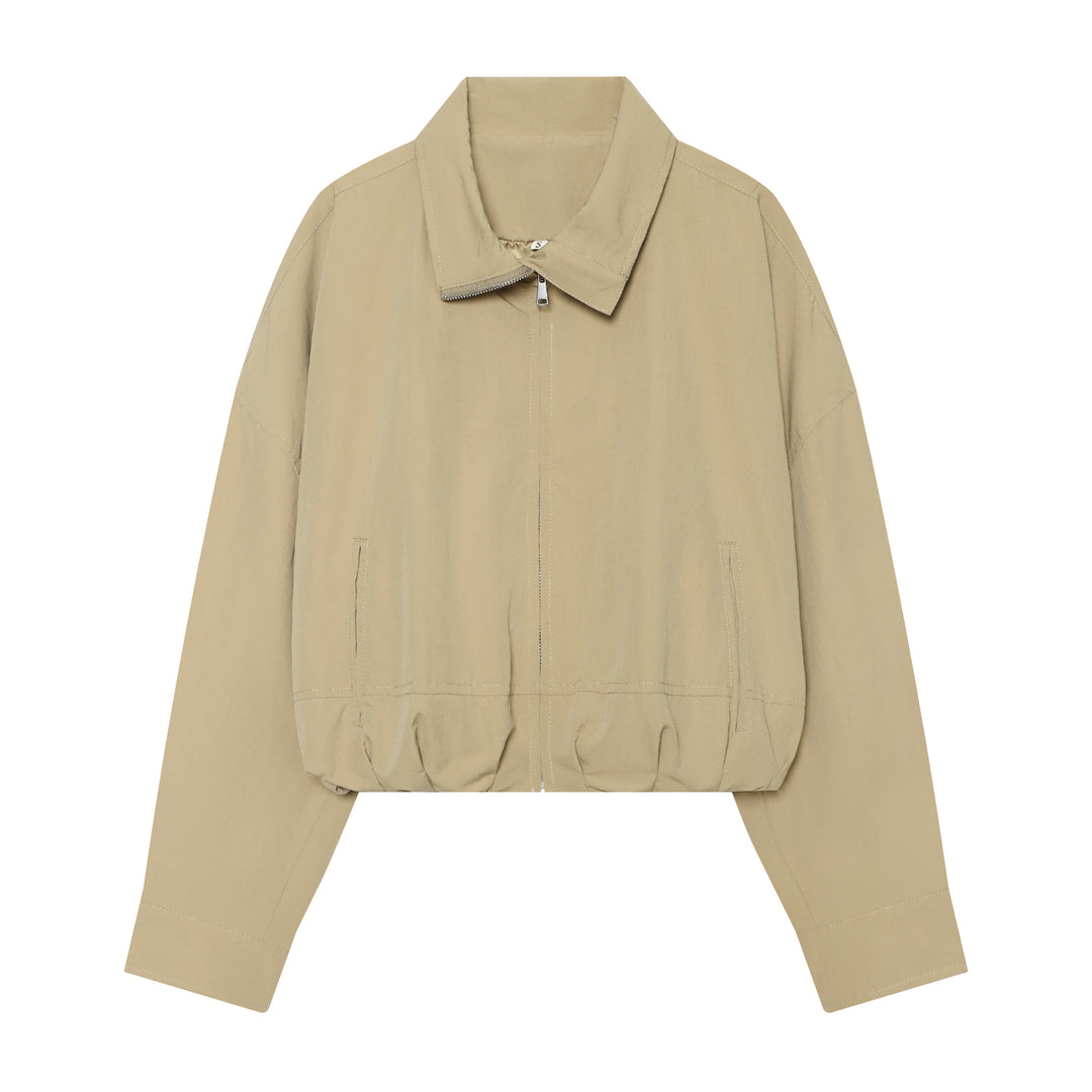 Women's short cut oversized bomber jacket made of cotton mix with zipper Amarae