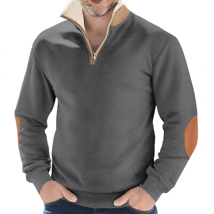 Microfleece pullover for men with half zip and contrasting elbow patches Lune London