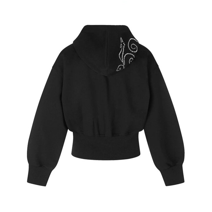 Women's Tailored Hooded Sweat Jacket in Bomber Style with Rhinestone Ornament Amarae