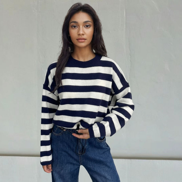 Pull femme décontracté en rayures avec coupe large et cordon de serrage Lune London
