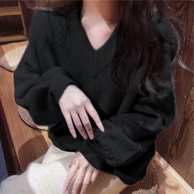 Pull surdimensionné pour femmes en V en matériau doux avec une coupe décontractée Chic & Stil
