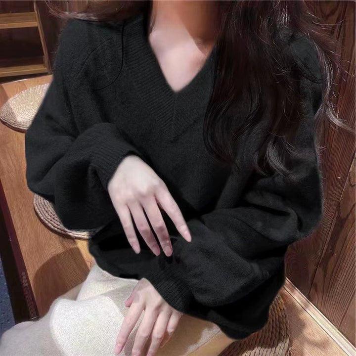 Pull surdimensionné pour femmes en V en matériau doux avec une coupe décontractée Chic & Stil