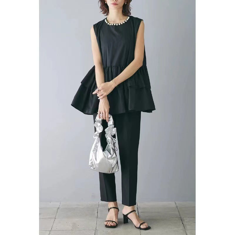Ladies Fluid Peplum Top and Polka Dot Pants Set Lune London