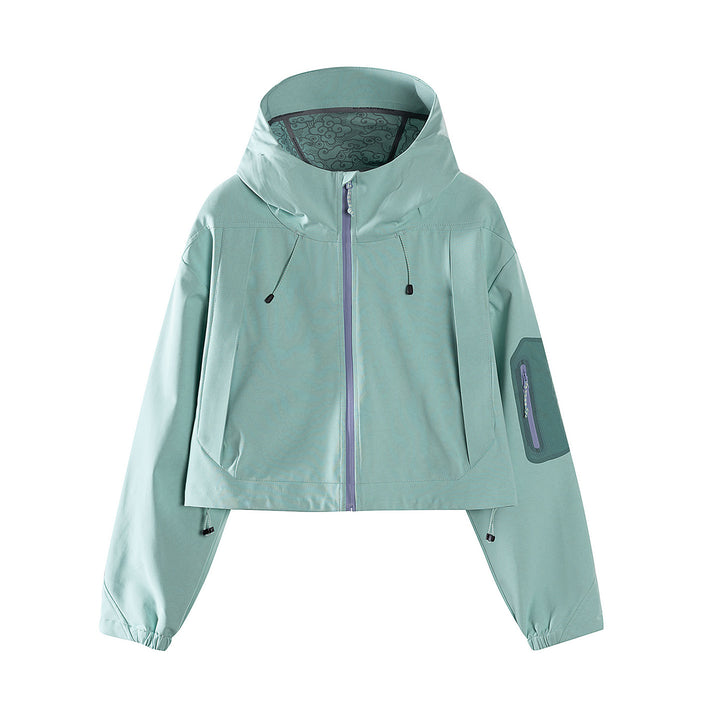Women's Short Waterproof Hoodie Jacket with Adjustable Hem and Arm Pocket Amarae