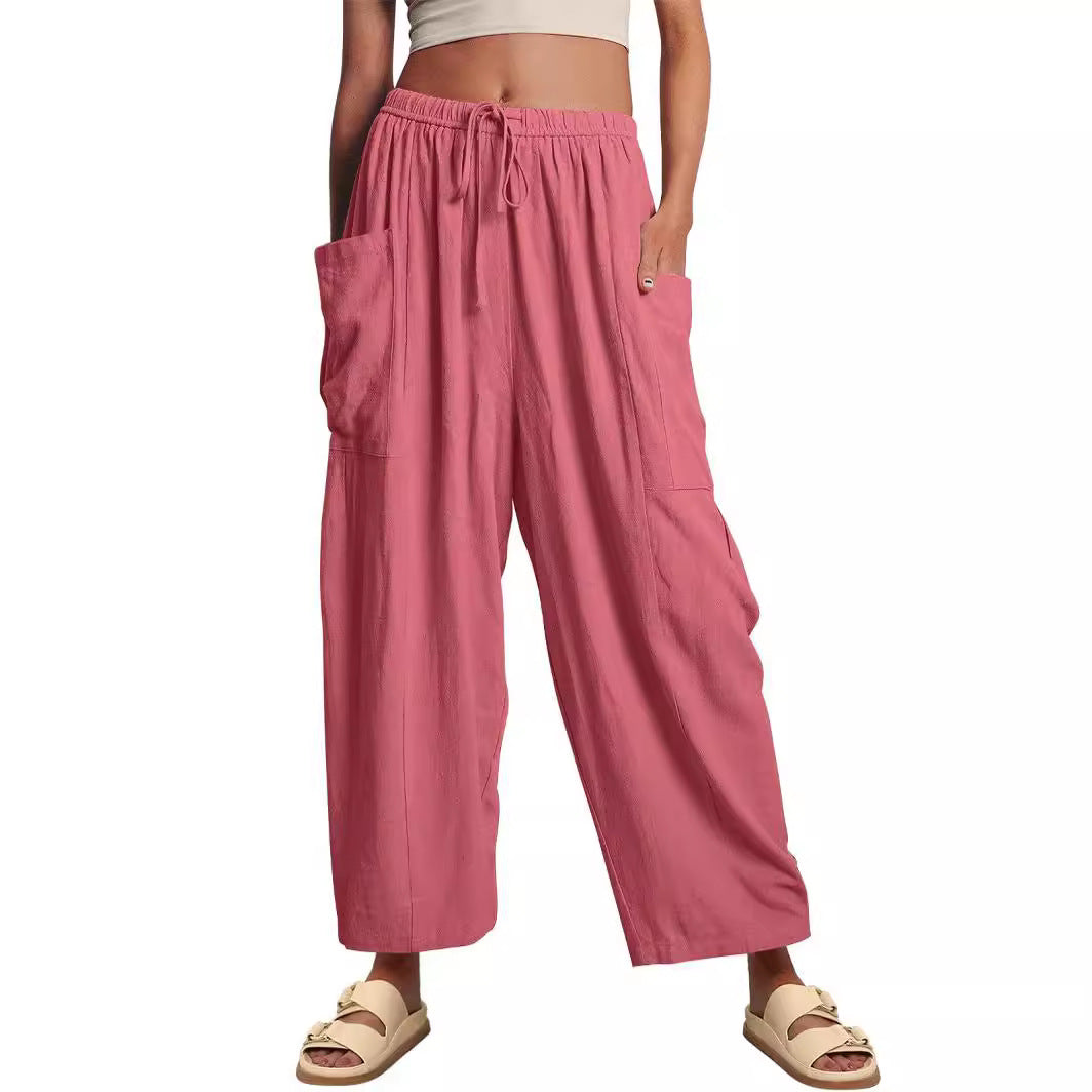 Comfortable linen pants for ladies with practical side pockets Lune London