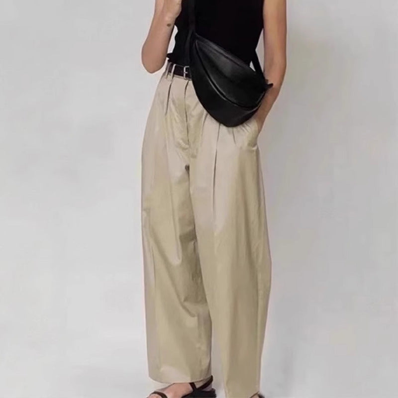 Pantalons en tissu à taille haute et coupe large pour femmes Chic & Stil