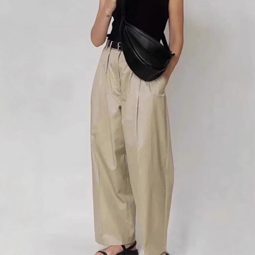 Pantalons en tissu à taille haute et coupe large pour femmes Chic & Stil