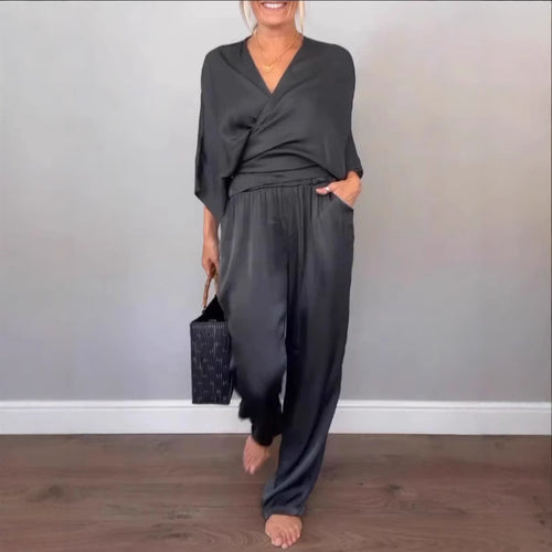 Women Elegant Wrap High-End with Loose Cut and Matching Palazzo Pants Amarae
