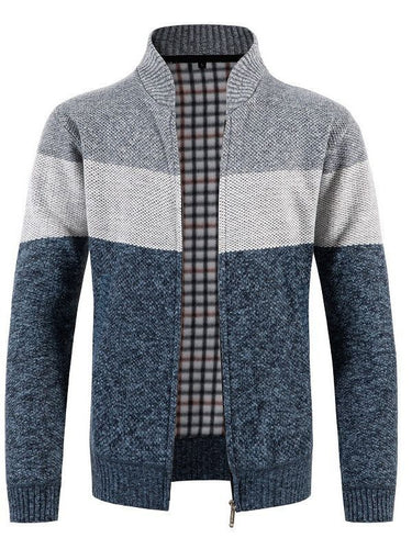 Fashionable knitted jacket for men with contrast stripes and a quilted lining Amarae