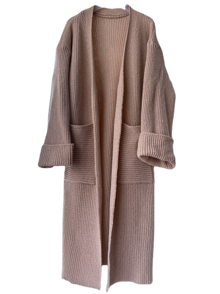 Ladies Long Knit Coat with Modern Pockets and Soft Material Lune London