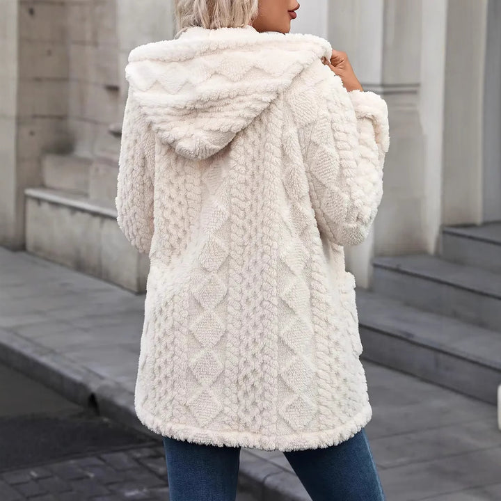 Ladies comfortable and soft plush jacket with hood and pockets Lune London