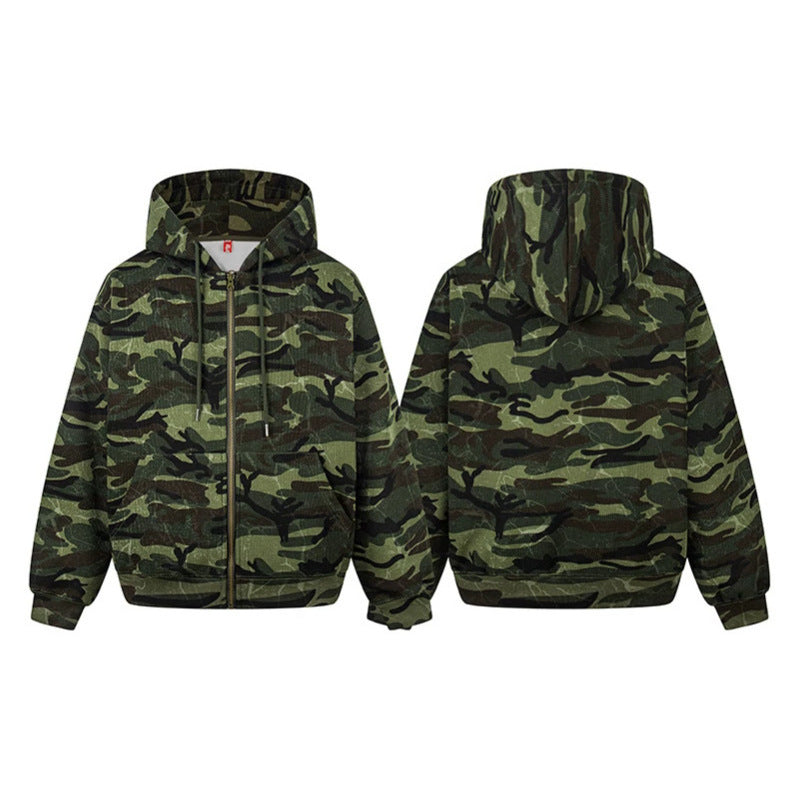 Unisex hooded sweat jacket in camouflage design with full-length zipper Amarae