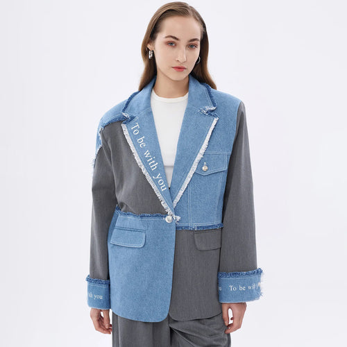 Elegant blazer for women with casual denim accents and stylish details Amarae