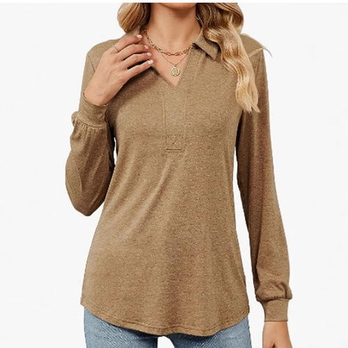 Women long sleeve blouse with polo collar and elegant cut Amarae
