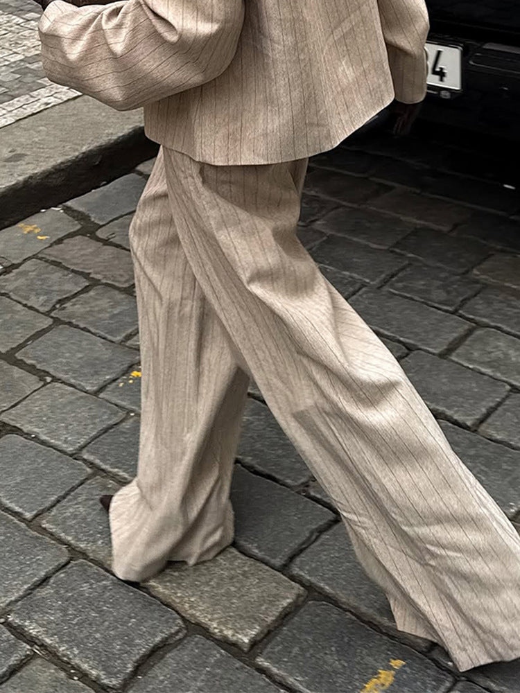 Women's Wide Pinstripe Trousers with Crease and High Waist Amarae