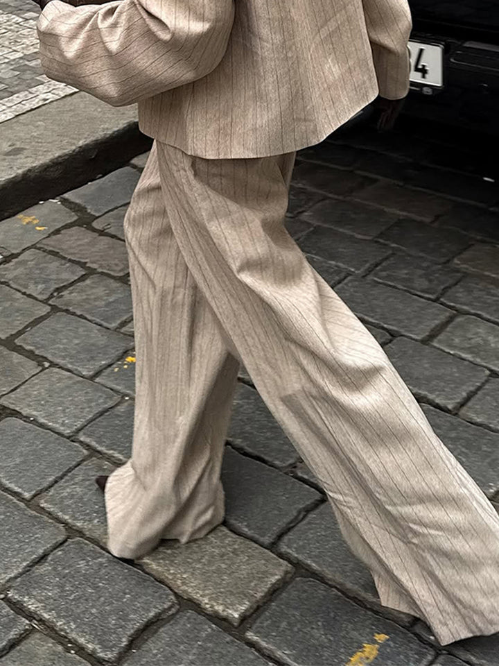 Women's Wide Pinstripe Trousers with Crease and High Waist Amarae