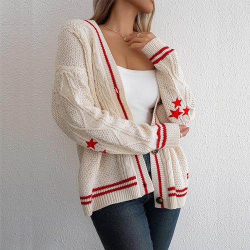 Cardigan en tricot épais pour femmes avec motif de cable graphique et boutons décoratifs Chic & Stil