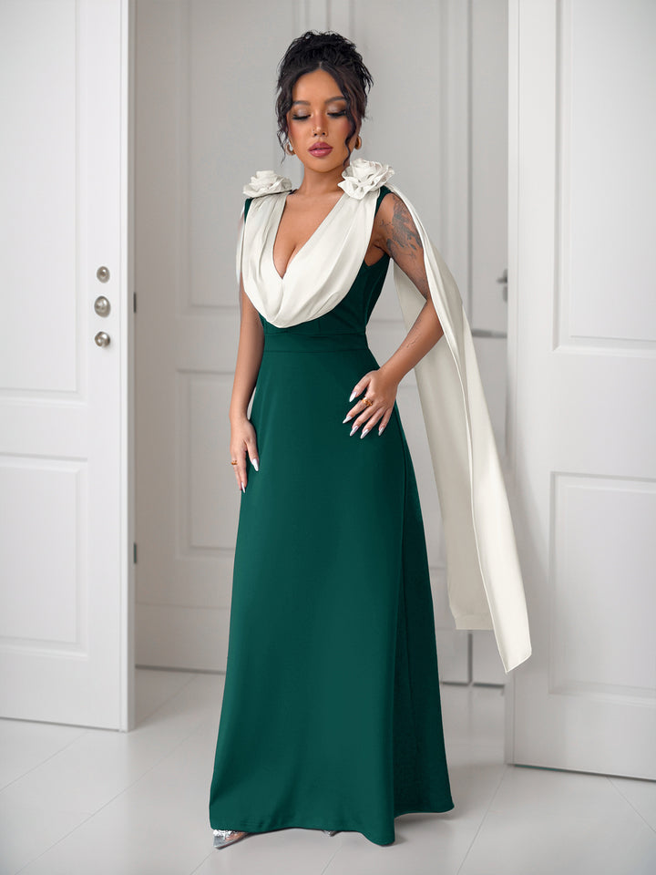 Elegant Maxi Dress for Women with Chic Draped Sleeves and Style