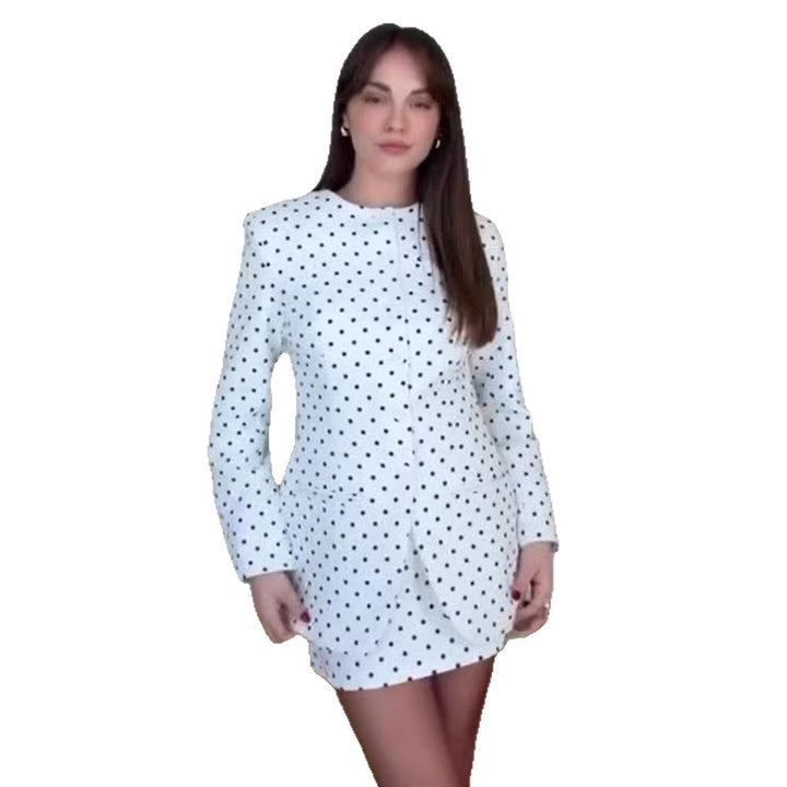 Women's Oversize Polka Dot Blazer with Sculptural Shoulder and Round Neckline Amarae
