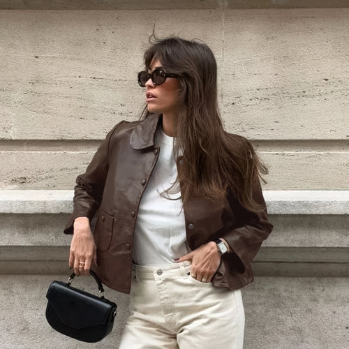 Amarae minimalist design faux leather jacket for women