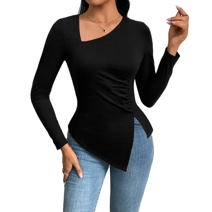 Chemisier femme à manches longues avec coupe asymétrique et fronces tendance Chic & Stil