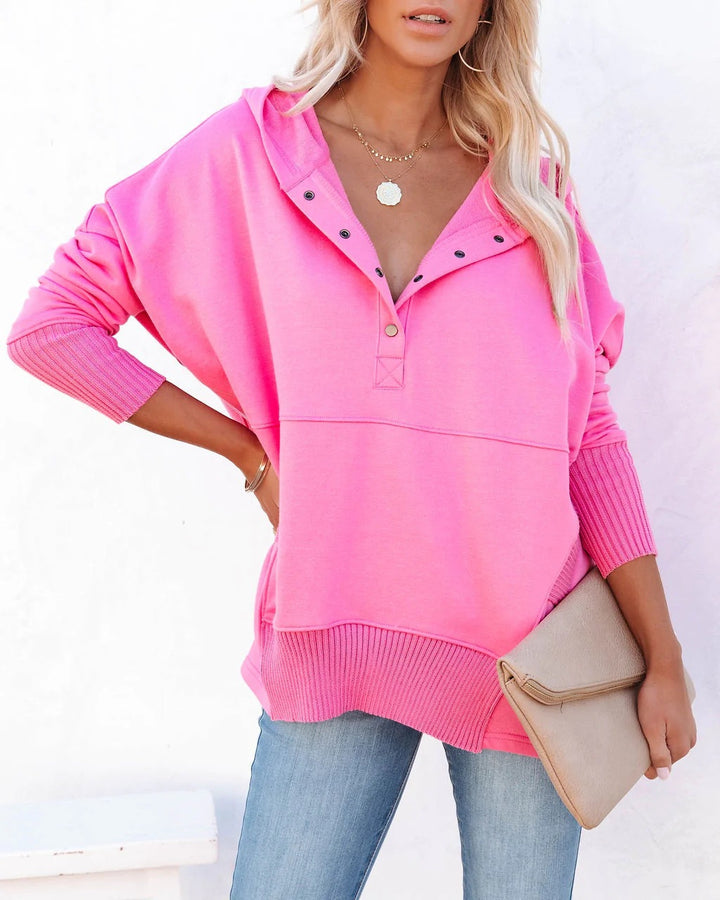 Casual hoodie for women with button placket and kangaroo pocket Lune London
