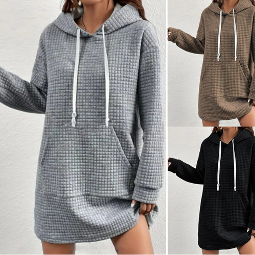 Plus size hooded dress for women with textured surface Amarae