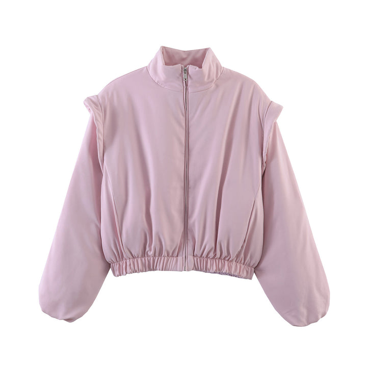 Women's short-cut quilted jacket with high standing collar and elastic hem Amarae