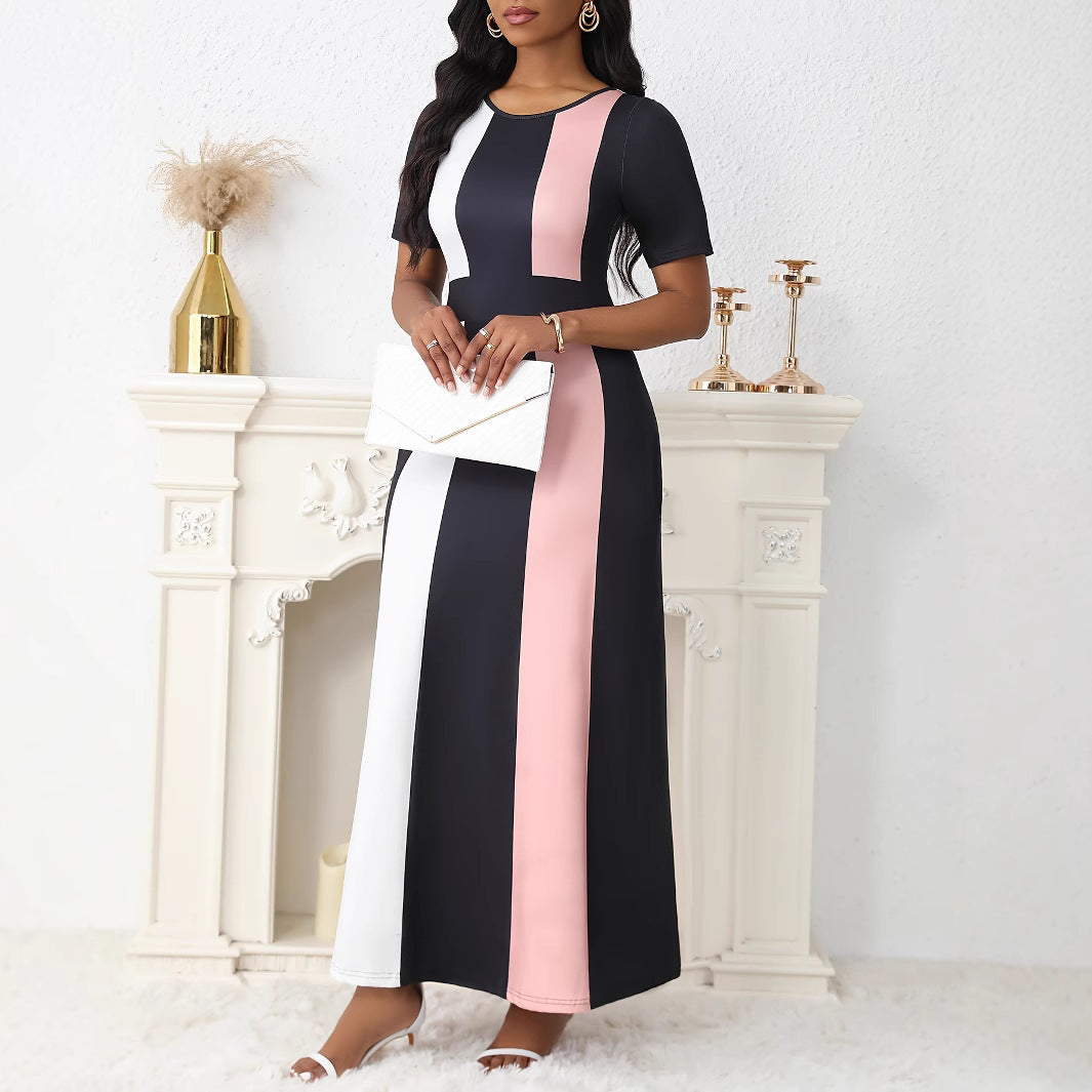 Maxi dress for women with a trendy block stripe design and practical pockets Lune London