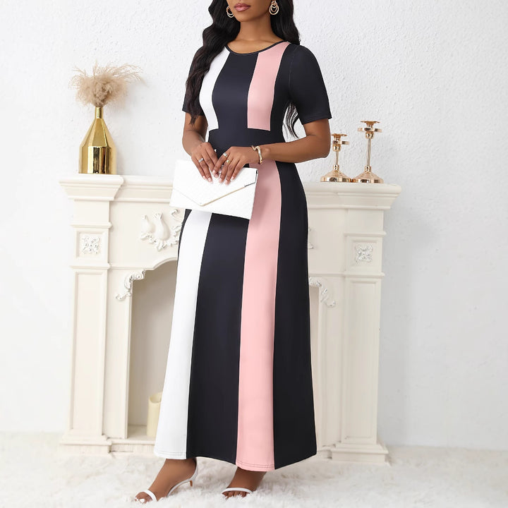 Maxi dress for women with a trendy block stripe design and practical pockets Lune London