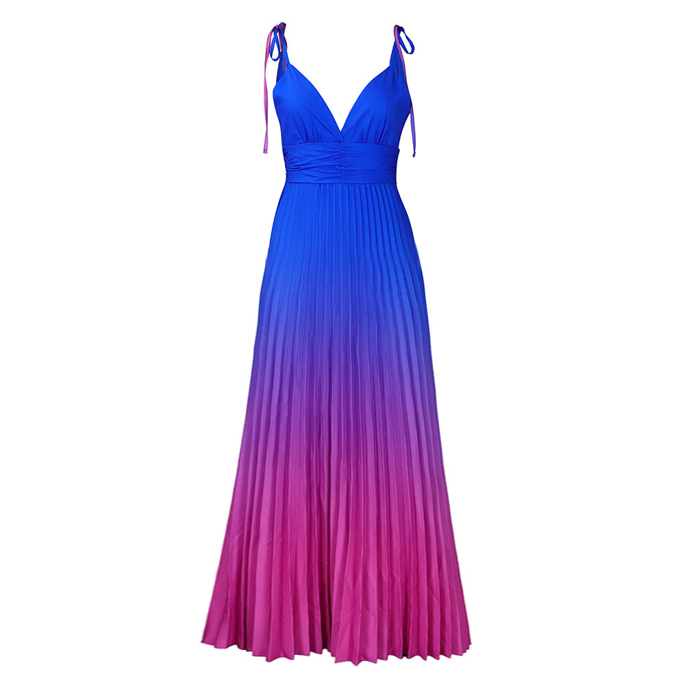 Lune London pleated maxi dress for women with adjustable straps and V neck