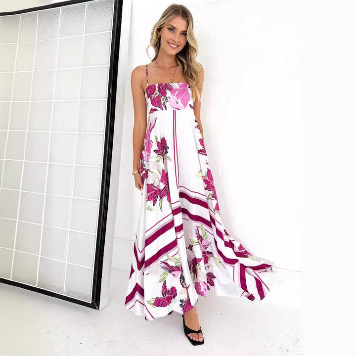 Ladies maxi dress with modern graphic patterns and thin straps Lune London