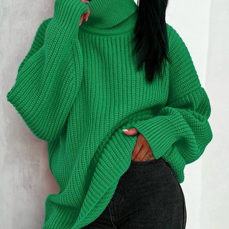 Ladies Chunky Knit Sweater with High Collar Lune London