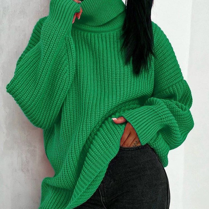 Ladies Chunky Knit Sweater with High Collar Lune London