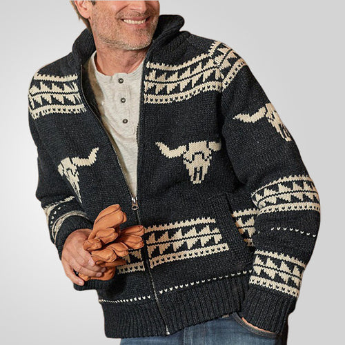 Men's knitted jacket with a unique pattern and practical pockets Amarae