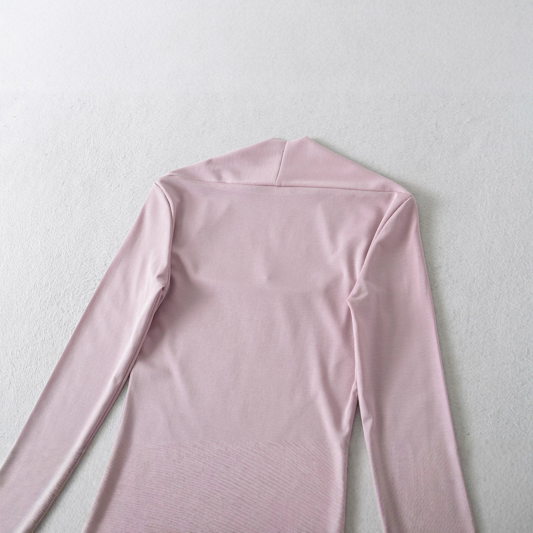 Women's fitted long-sleeve top with wide shawl collar and trumpet sleeves Amarae