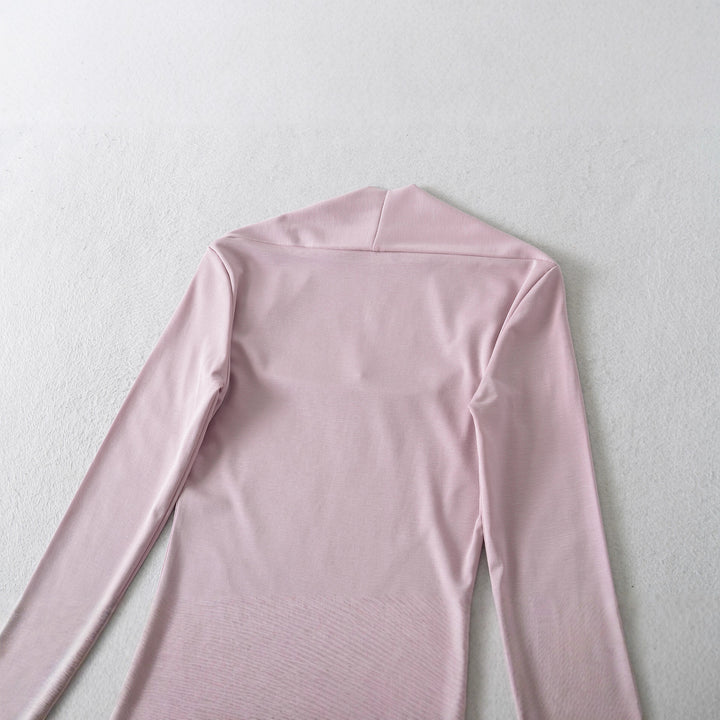 Women's fitted long-sleeve top with wide shawl collar and trumpet sleeves Amarae